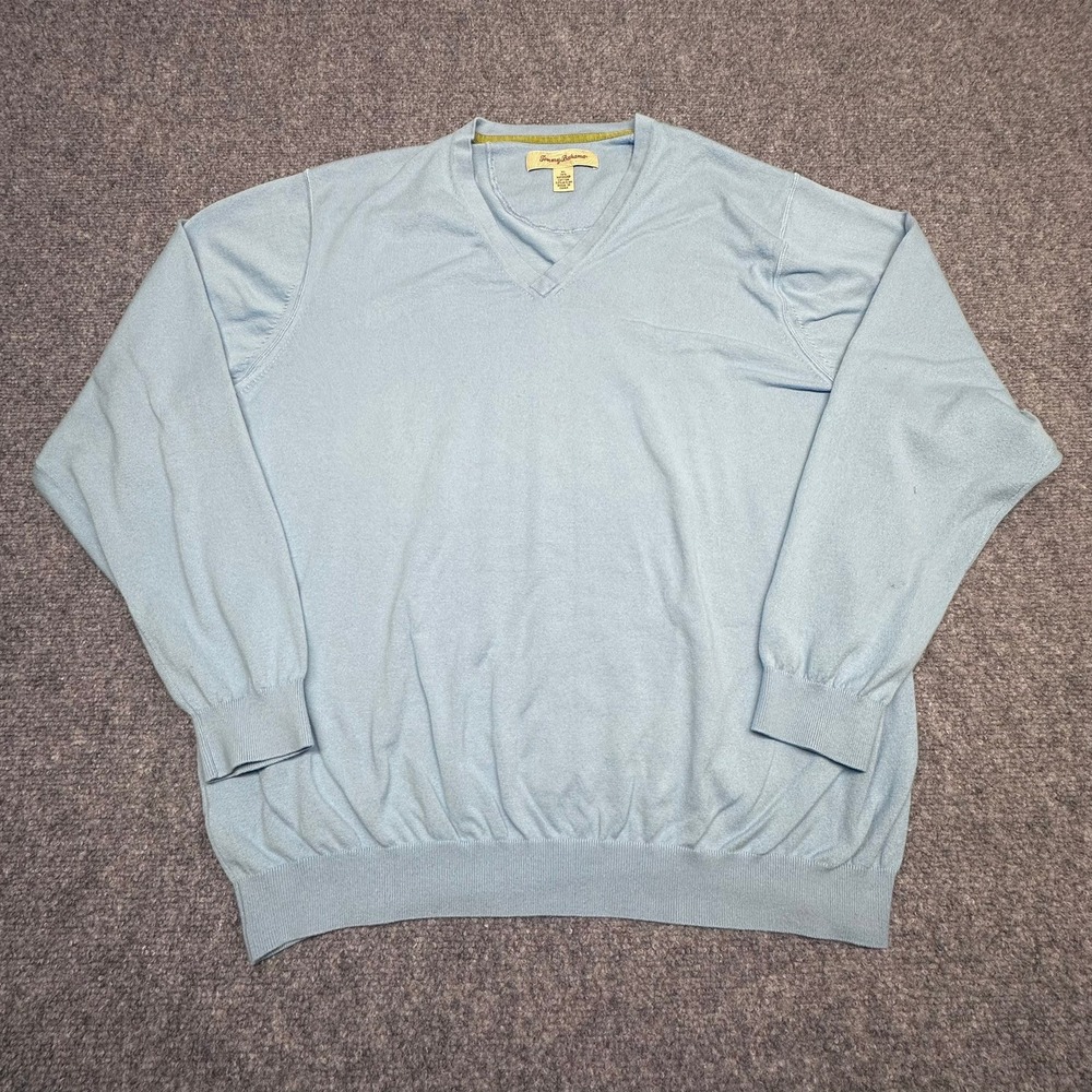 Tommy‎ Bahama V-Neck Sweater XL Blue Supima Cotton Blend Pullover